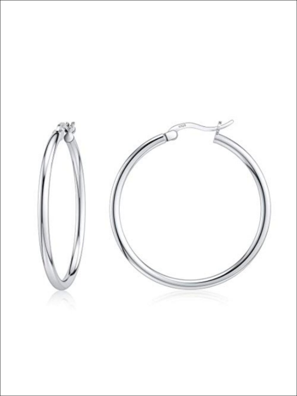 Sterling Silver Hoop Earrings 18K White Gold Plated Lightweight Endless Hoops